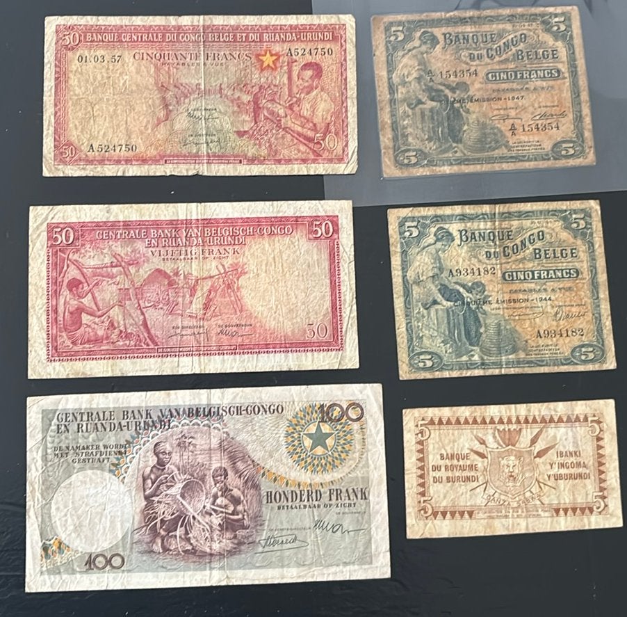 Lot  6 billets Congo Belge, Enlèvement ou Envoi