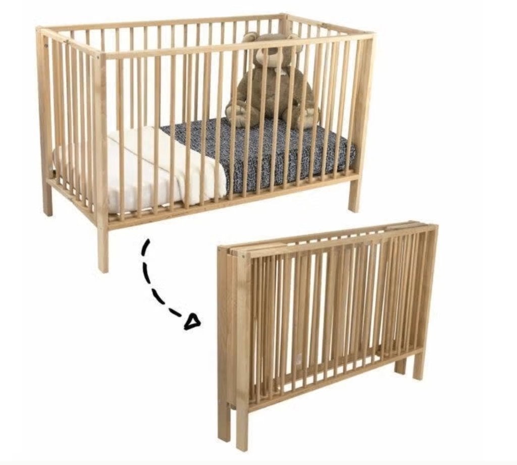 Inklapbaar houten baby bed (reizen) incl matras, Zo goed als nieuw, Minder dan 140 cm, Minder dan 70 cm, Ophalen