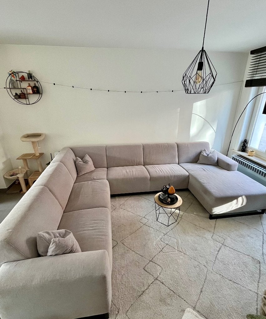 TE KOOP - Prachtig & ruim hoeksalon "Cannes" (Weba) – Grijs, Ophalen, Gebruikt, Stof, Modern en comfortabel