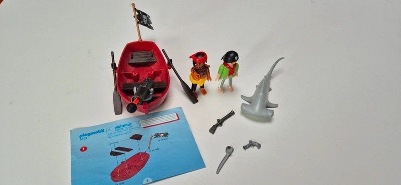 Playmobil piratenroeiboot met hamerhaai- 5137, Ophalen of Verzenden, Gebruikt, Complete set