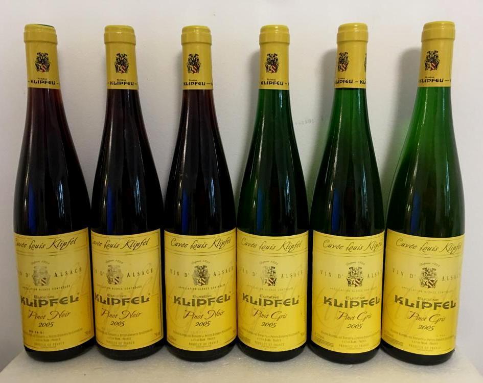 6 X Alsace Pinot Gris & Pinot Noir 2005 Cuvée Louis Klipfel, Verzamelen, Frankrijk, Nieuw, Ophalen of Verzenden, Witte wijn