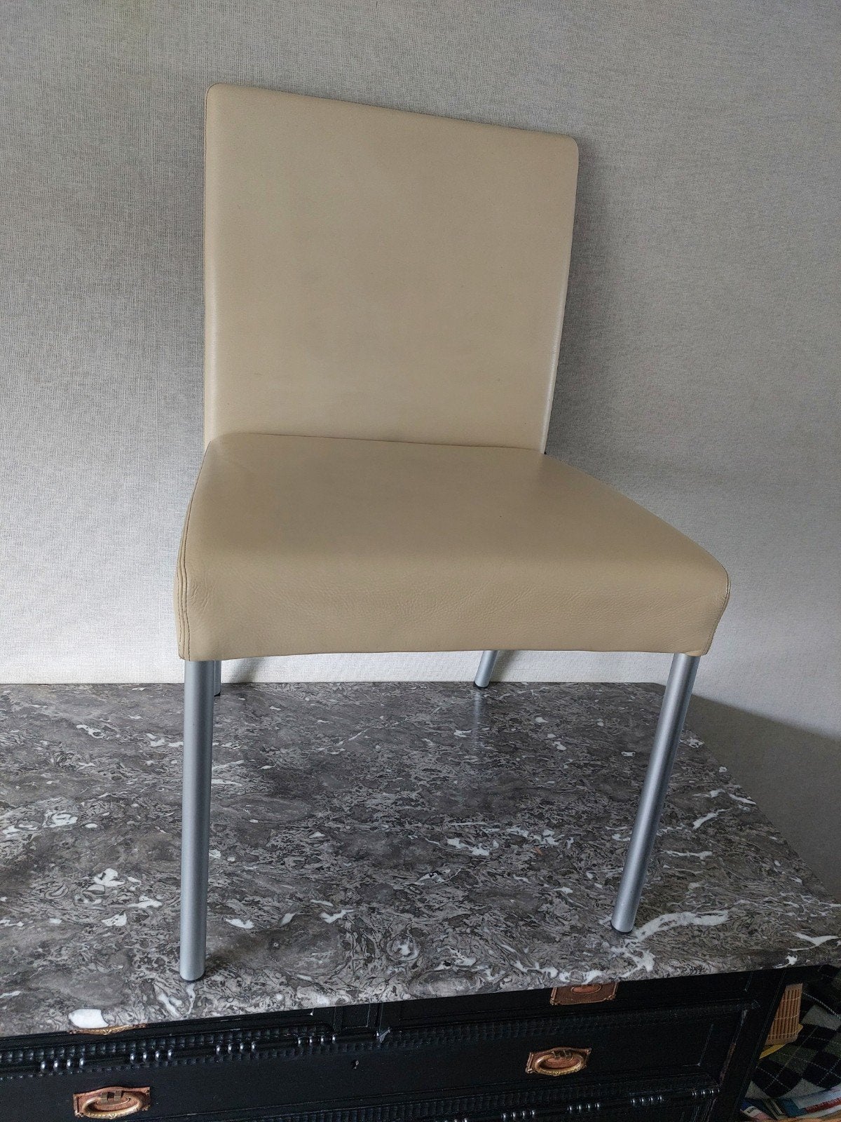 Set van 6 Walter Knoll Jason design stoelen, leder, beige, Ophalen of Verzenden, Gebruikt, Leer, Vijf, Zes of meer stoelen
