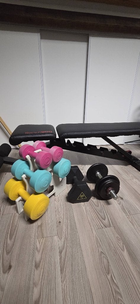 Lot de musculation complet – Banc inclinable + haltères, Sports & Fitness, Équipement de fitness, Enlèvement, Comme neuf, Bras