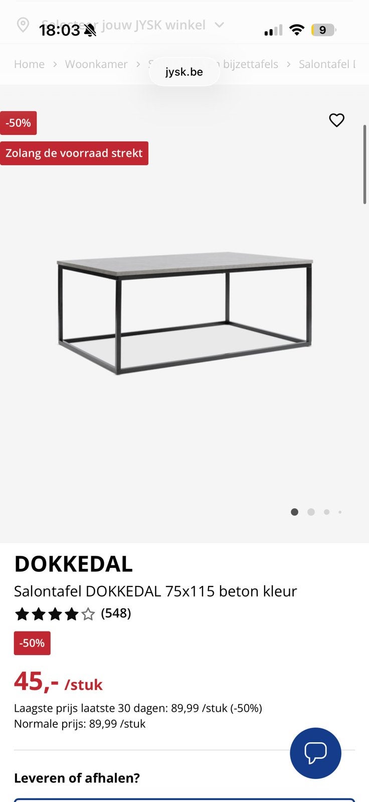Salontafel, Ophalen, Zo goed als nieuw