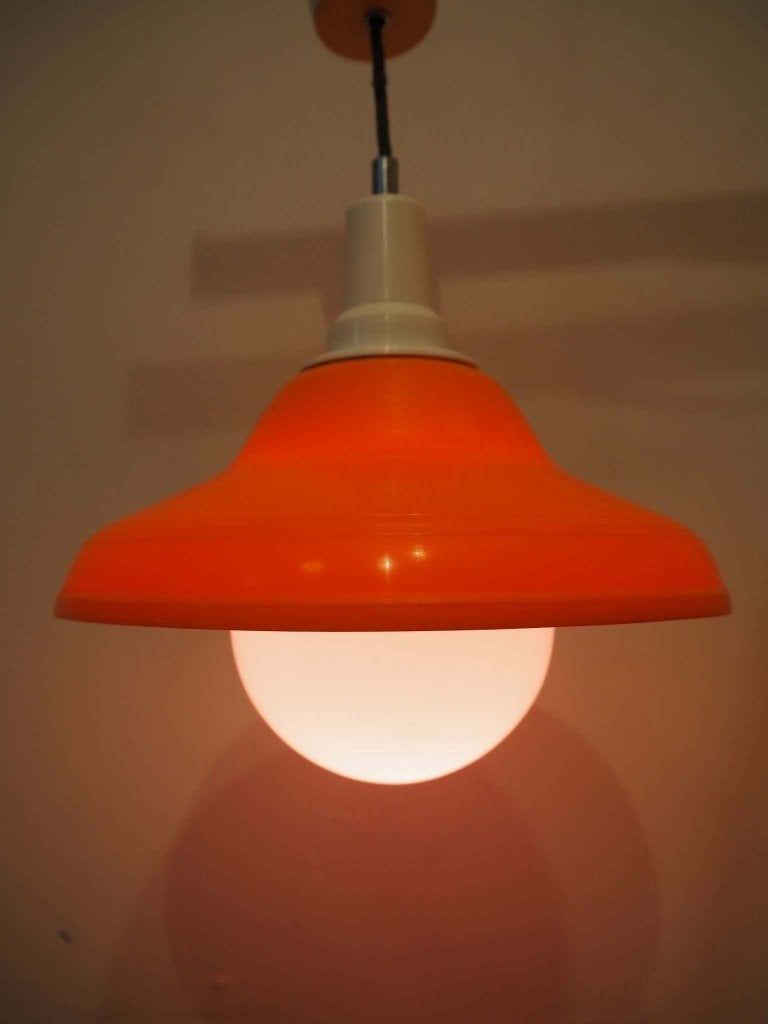 Space Age UFO hanging lamp, mid-century orange lamp, 1970s, Ophalen of Verzenden, Huis en Inrichting