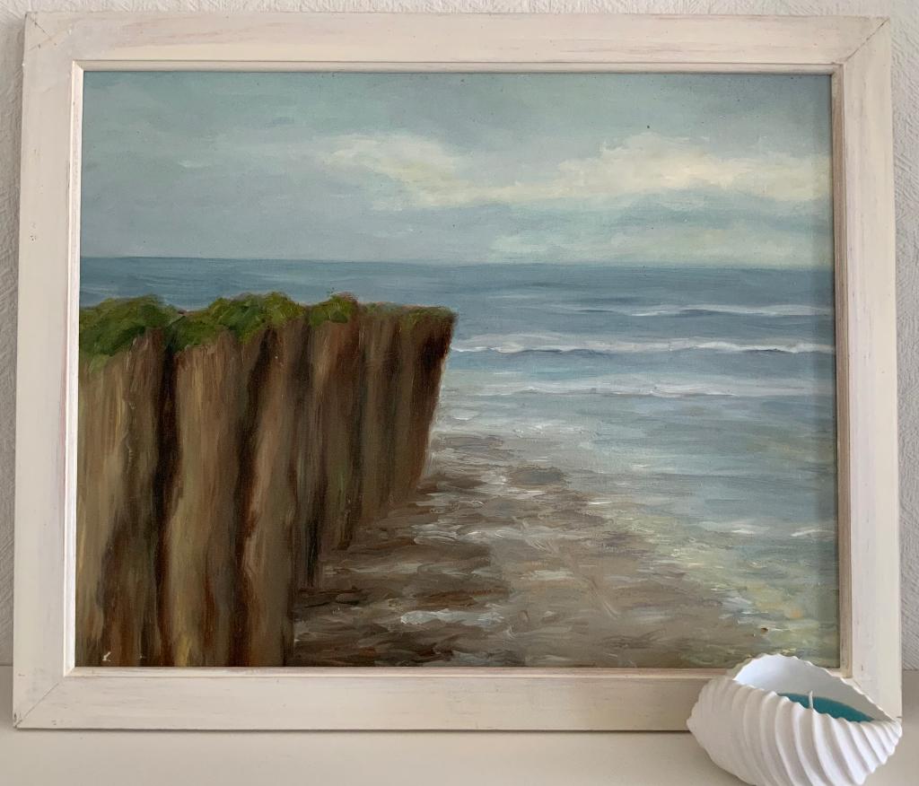 Schilderij Houten golfbreker, Antiek en Kunst, Kunst | Schilderijen | Modern, Ophalen
