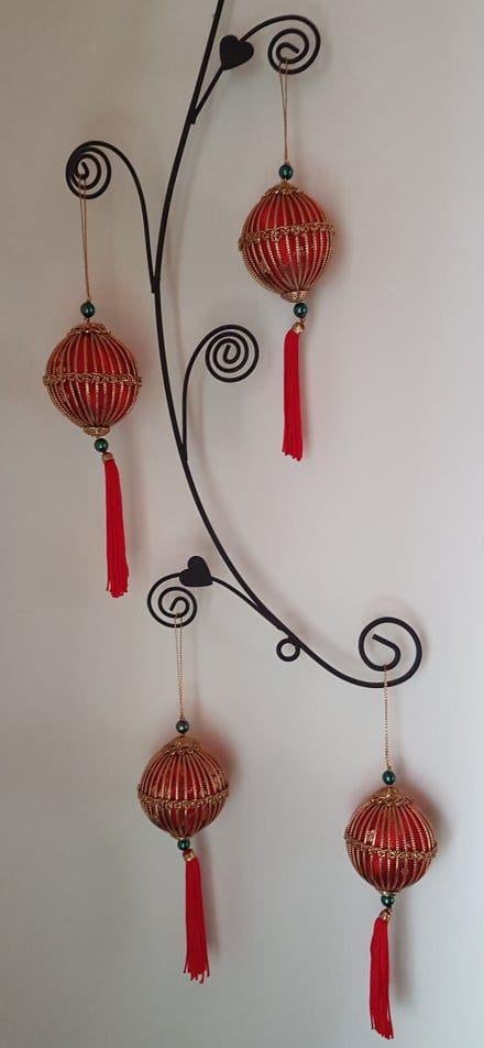 Lot 4 boules chinoises décoration, Enlèvement ou Envoi, Comme neuf, Rouge
