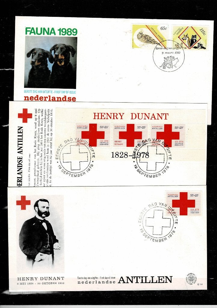 AMÉRIQUE ANTILLES NÉERLANDAISES 3 FDC FAUNA / CROIX-ROUGE, Enlèvement, Amérique du Nord