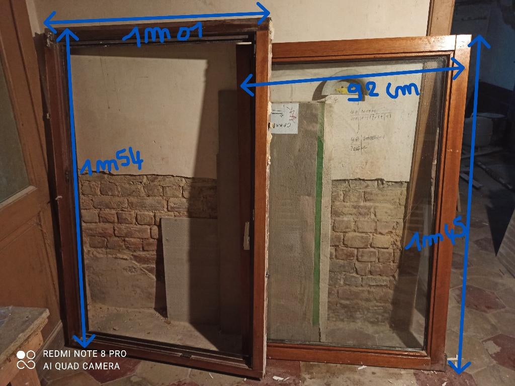 Raam met houten kozijn, dubbele beglazing, Doe-het-zelf en Bouw, Raamkozijnen en Schuifdeuren, Gebruikt, Raamkozijn, 150 tot 225 cm