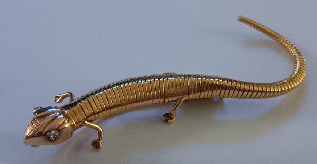 Vintage 18K broche salamander, Ophalen of Verzenden, Goud