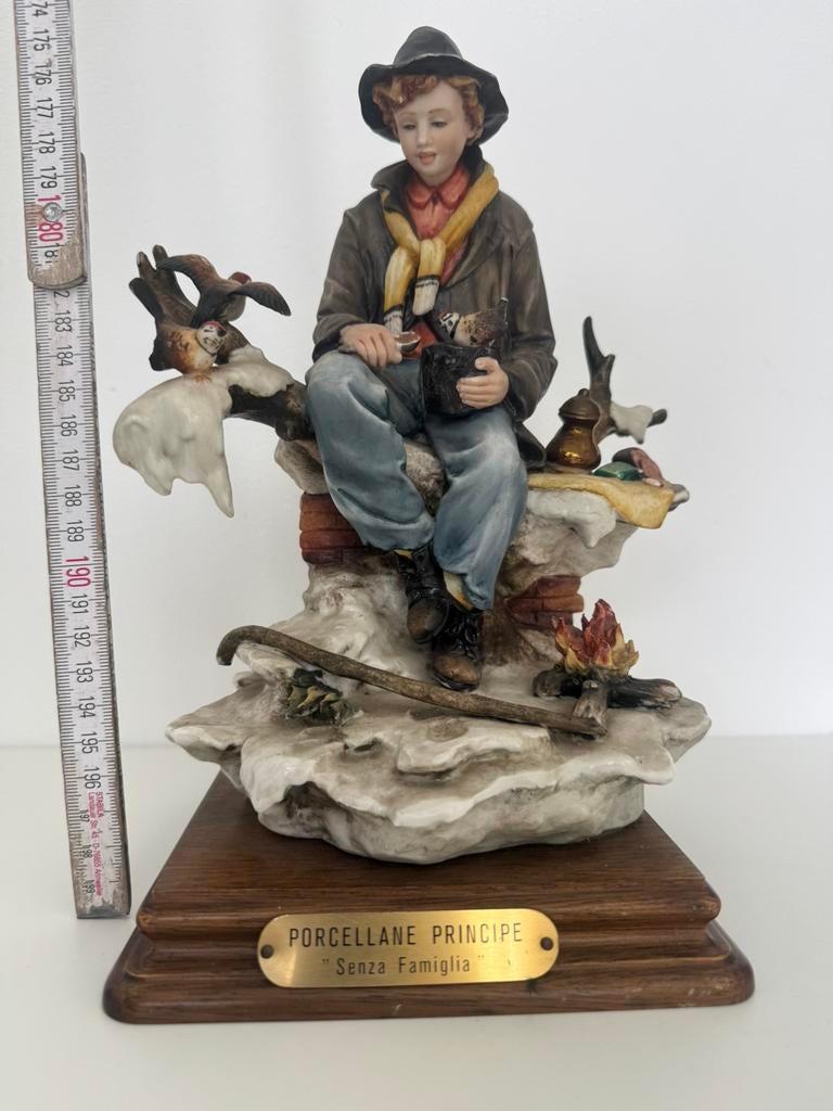 Capodimonte beeld jongen kampvuur vogels 30 cm, Ophalen of Verzenden
