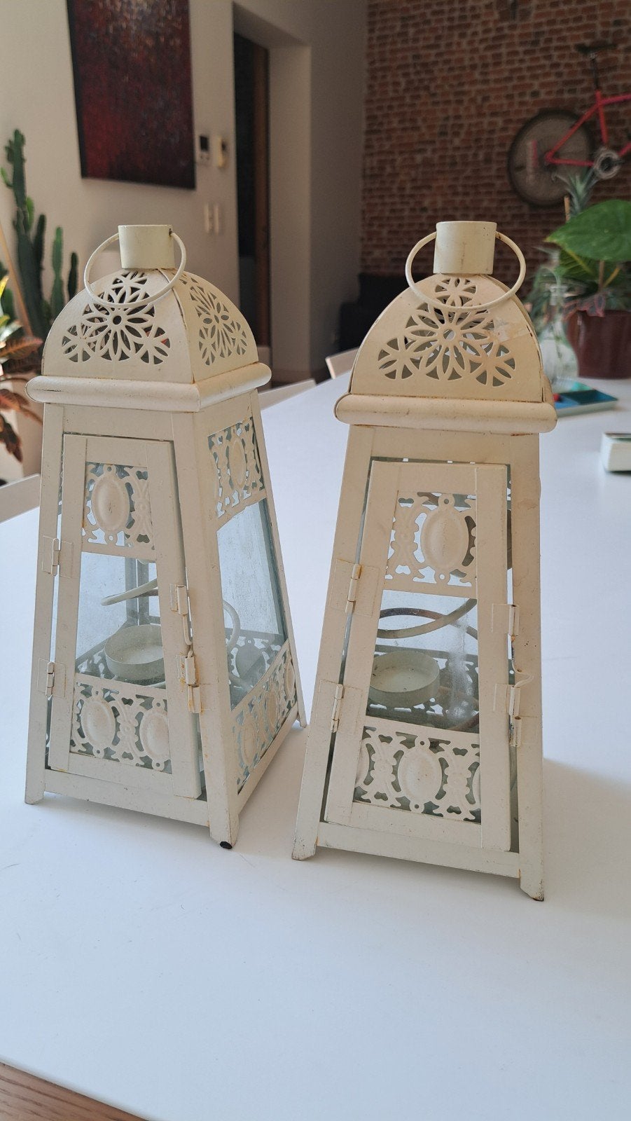 2 leuke zomerse lantaarns voor theelichtjes, Ophalen, Beige, Lantaarn