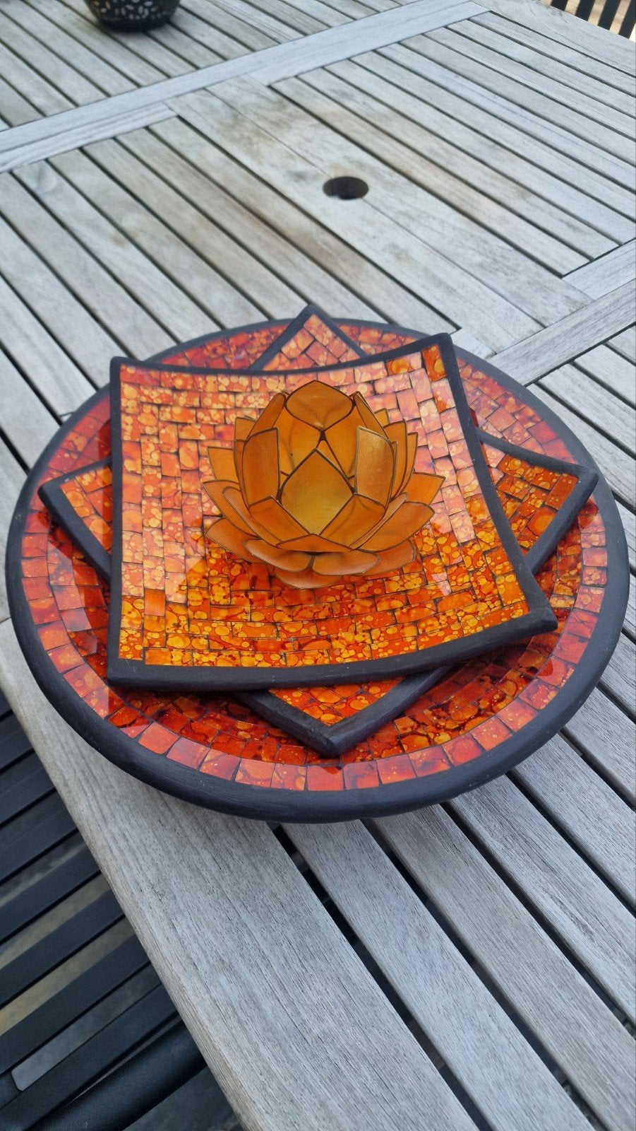 Mozaïek schalen met bloem voor theelichtje, Ophalen