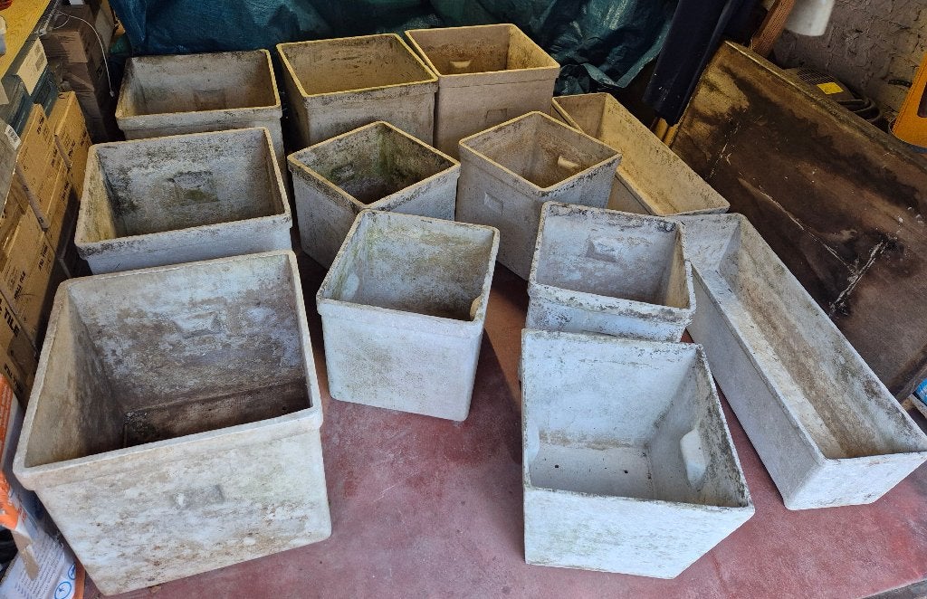 JARDINIERES Set van 12 stuks jaren 70 en 80, Ophalen, Gebruikt, Vierkant, Balkon
