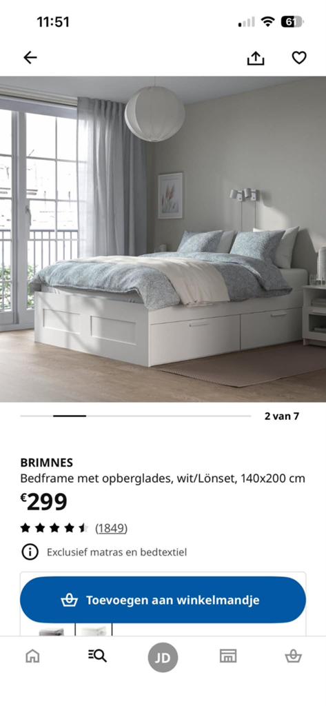 Brimnes bed, Huis en Inrichting, Slaapkamer | Bedden, Ophalen, Gebruikt, Wit, Tweepersoons