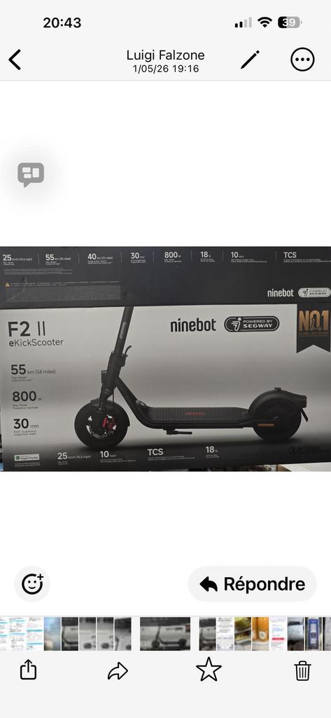 Trottinette Ninebot date achat le 23/03/2026 zvec facture, Enlèvement ou Envoi, Comme neuf