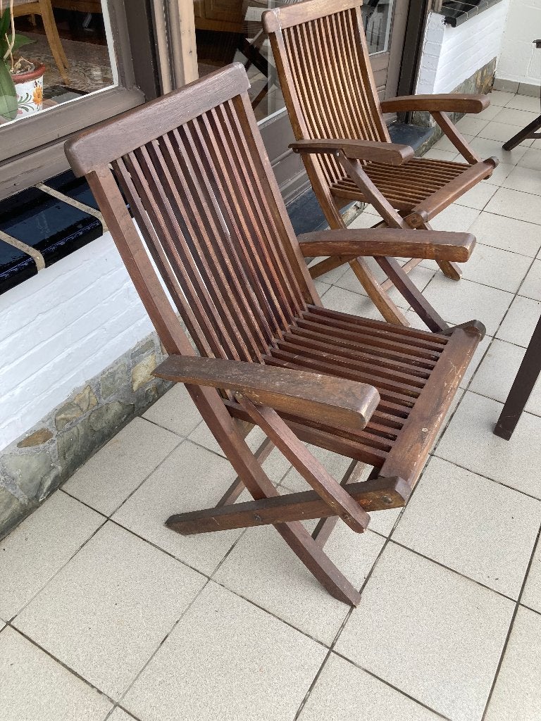 Set houten tuinmeubelen tafel met 4 stoelen, Ophalen, 4 zitplaatsen, Gebruikt, Tuinset