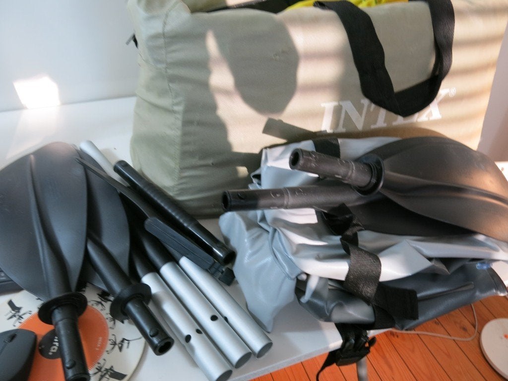 Complete Intex K2 Opblaasbare Kajak Set, Ophalen of Verzenden, Gebruikt, Peddels, Aluminium