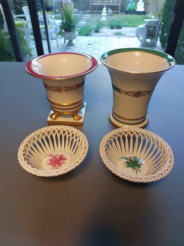 Lot 2 vases et 2 coupelles porcelaine Herend, Enlèvement