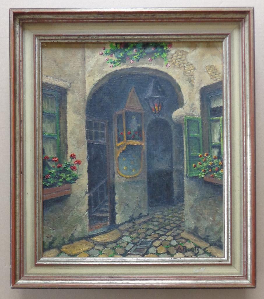 A. ROELS / VLAEYKENSGANG ANTWERPEN / OLIEVERF 41x36cm KADER, Antiek en Kunst, Ophalen of Verzenden