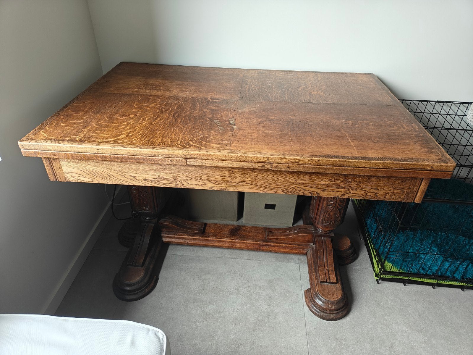 eetkamertafel uitschuifbaar + 4 stoelen, Antiek en Kunst, Ophalen