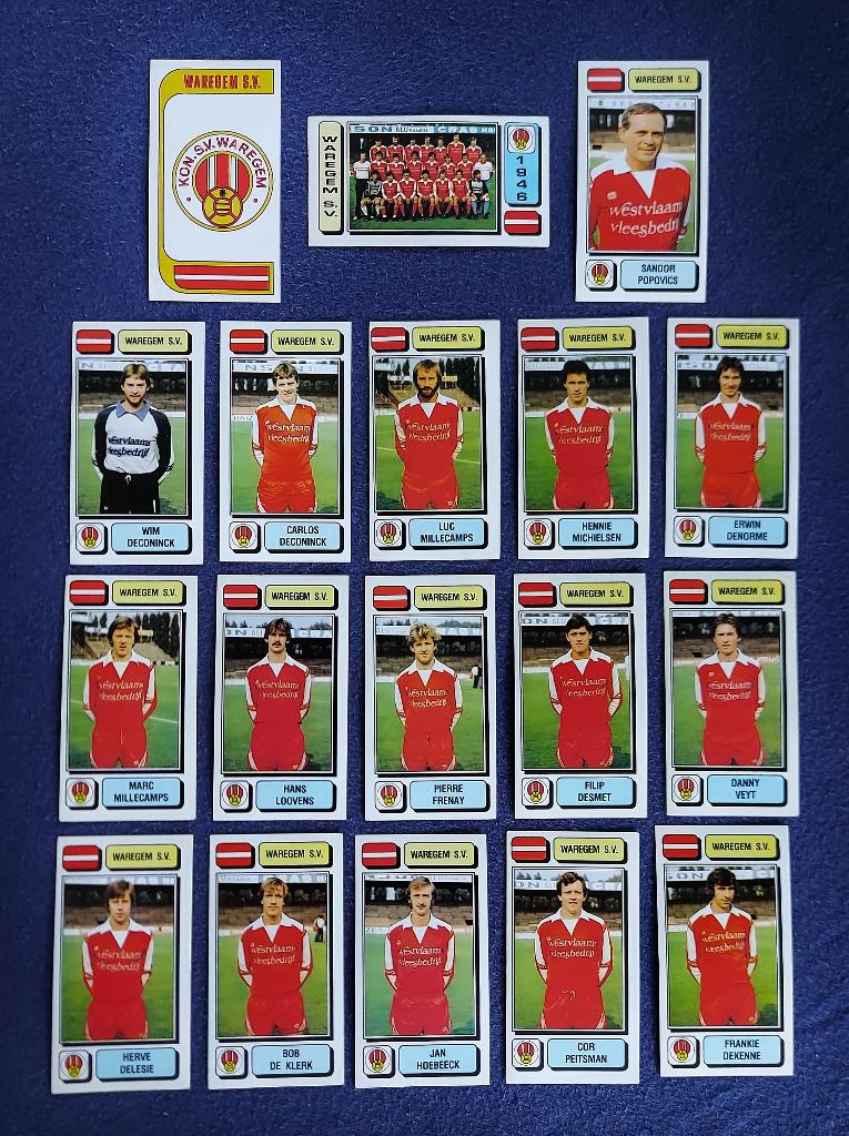 18 versch. Panini stickers voetbal ' FB 1983 - Waregem SV ', Ophalen of Verzenden, Nieuw, Meerdere stickers