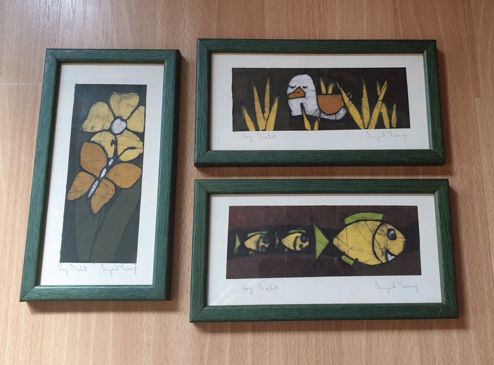 Set batik werken van Ingrid Lange, Antiek en Kunst, Ophalen of Verzenden