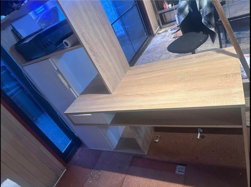 L-vormige balie / bureau met opbergruimte – topstaat!, Ophalen