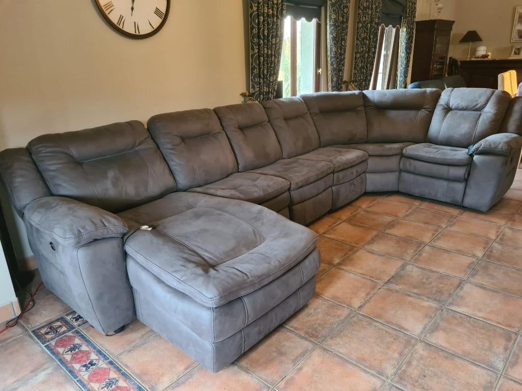 Suede lederen hoeksalon + 2x elektrische relax, Ophalen, Nieuw, Leer