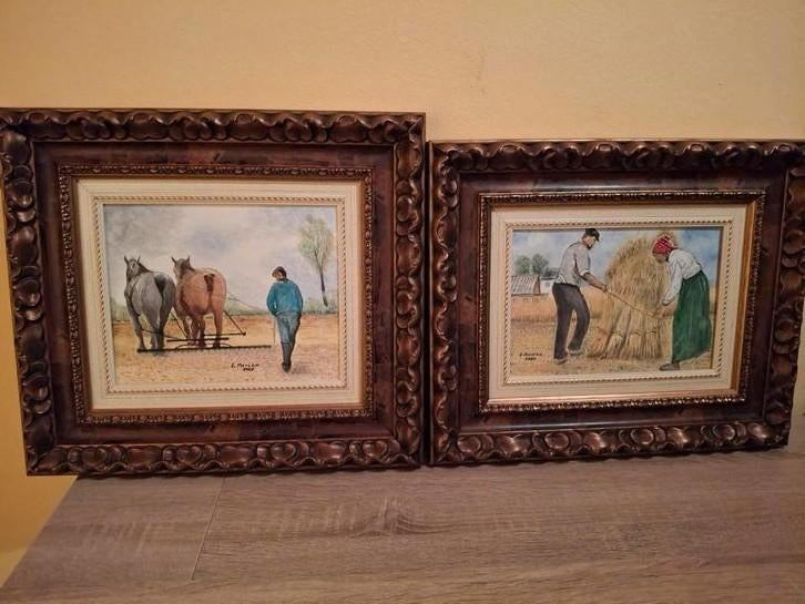 2 schilderijen  E Merckx, Ophalen of Verzenden