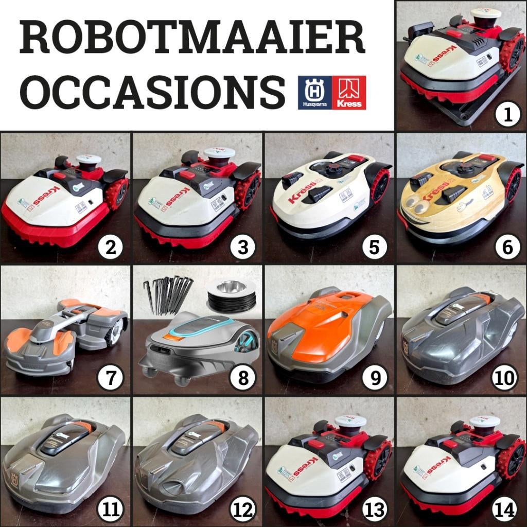 13x Gebruikte Husqvarna / Kress robotmaaier vanaf € 400,-, Tuin en Terras, Robotmaaiers, Gebruikt, Bestuurbaar via app, Ophalen of Verzenden
