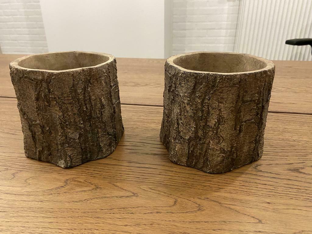 2 identieke bloempotjes boomschors look (zeer stevig, nieuw), Enlèvement ou Envoi