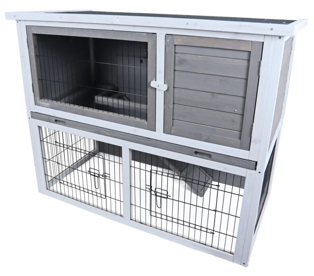 Clapier En Bois Avec Enclos Gris-Blanc 114cm, Animaux & Accessoires, Neuf, 90 cm ou plus, Niche, Cobaye