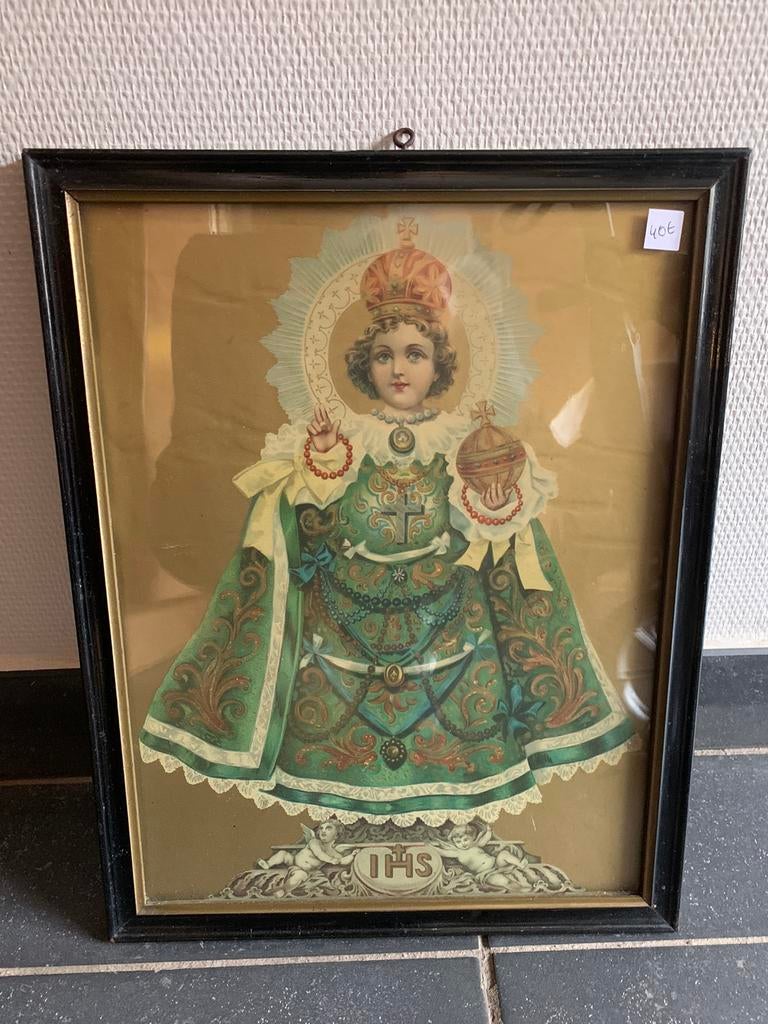 Kindje jezus van Praag 46x 35 cm zwarte kader, Ophalen of Verzenden