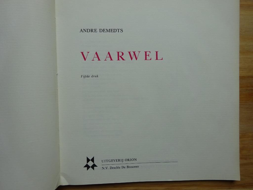 André Demets, Vaarwel, 1971 **, Ophalen of Verzenden, Gelezen