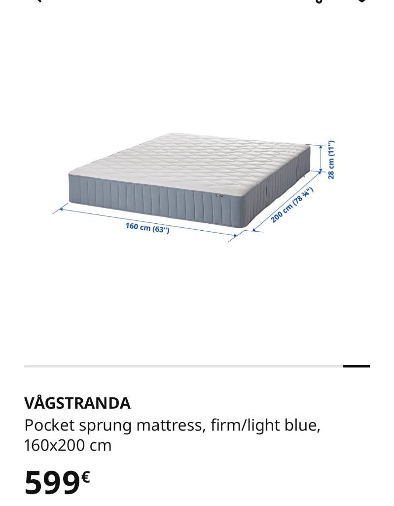 Matelas IKEA VÅGSTRANDA 160x200 – Comme neuf / Ferme Claire, Matelas, Comme neuf, Enlèvement, 200 cm