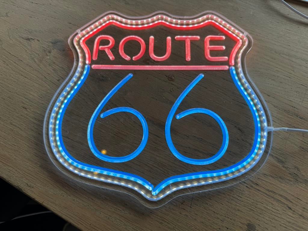 ROUTE 66 reclame NeoN verlichting, Verzamelen, Ophalen of Verzenden, Zo goed als nieuw, Lichtbak of (neon) lamp