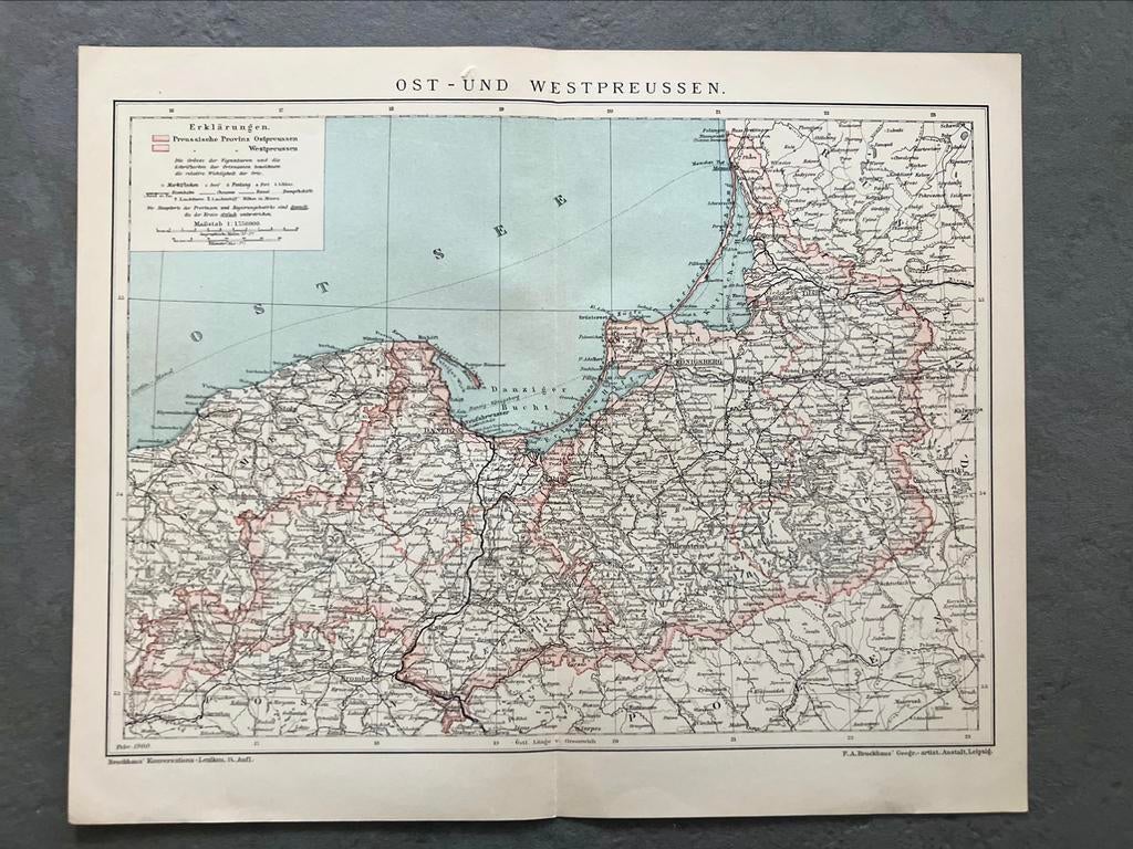 19e-eeuwse kaart van West- en Oost-Pruisen, Boeken, Atlassen en Landkaarten, Ophalen of Verzenden, Duitsland, 1800 tot 2000, Landkaart