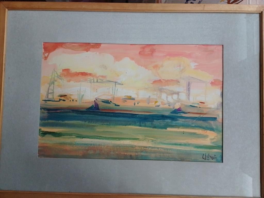 Lode Sebregts  1906 - 2002  Haven Antwerpen  Zonsondergang, Antiek en Kunst, Kunst | Schilderijen | Klassiek, Verzenden