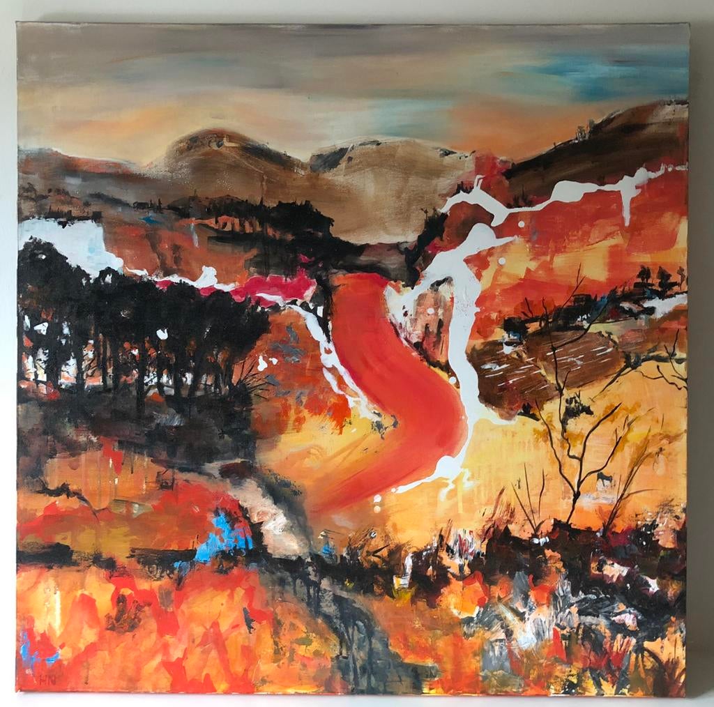 Schilderij Heidi Nuyts landschap, Antiek en Kunst, Kunst | Schilderijen | Modern, Ophalen of Verzenden