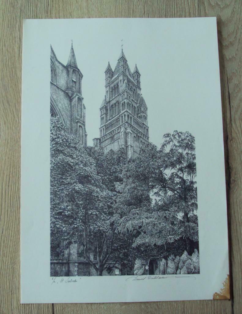Litho van Daniël Winkelmans "St. Salvator te Brugge), Ophalen of Verzenden