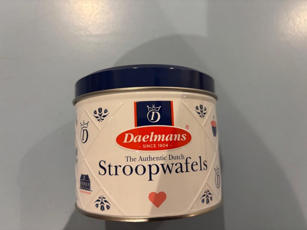 Daelmans stroopwafelblik thank you leeg koekblik, Ophalen of Verzenden, Zo goed als nieuw, Koek(jes), Overige merken