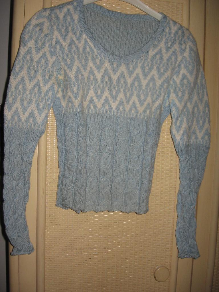 Vintage handgebreide trui uit de jaren 70 in lichtblauw/b, Blauw, Ophalen of Verzenden, Zo goed als nieuw, Artisanat