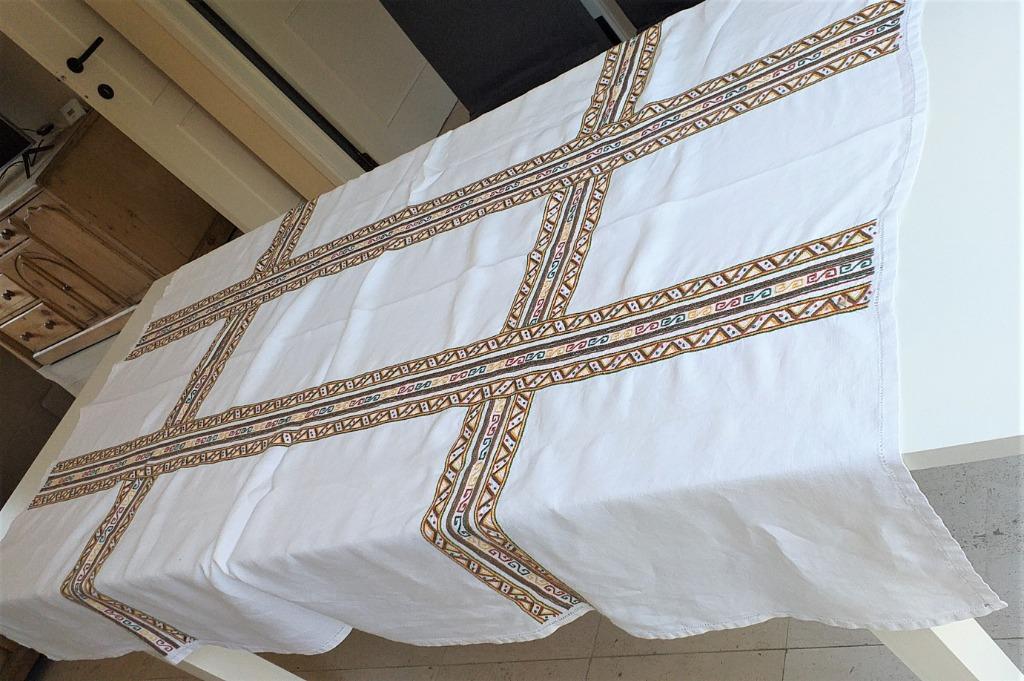 Nappe brodée en coton métissé avec 12 serviettes, Ophalen of Verzenden, Gebruikt