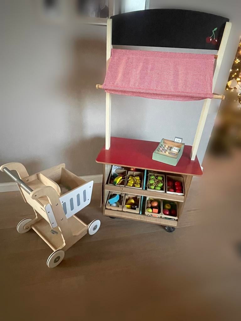 Houten winkel + kar, Enlèvement, Comme neuf