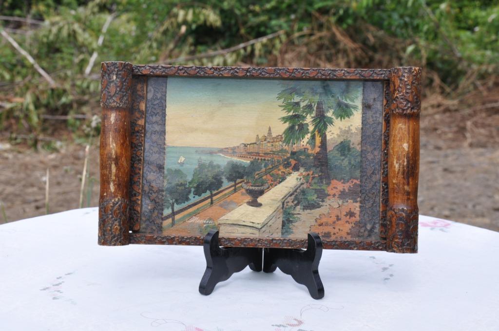 §  plateau en bois vitré peinture menton interieur, Enlèvement ou Envoi