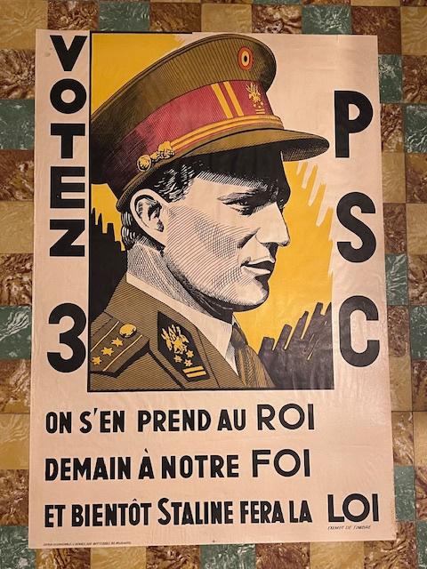 Oude affiche Koning Leopold III, Votez 3 PSC, Verzamelen, Ophalen
