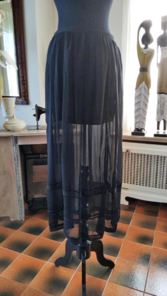 Jupe longue avec jupon court taille stretch gothique neuve, Taille 38/40 (M), Enlèvement ou Envoi, Noir, Neuf