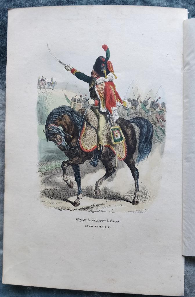 Gravure d'un officier de chasseurs à cheval de la garde impé, Collections, Enlèvement ou Envoi, Armée de terre, Photo ou Poster