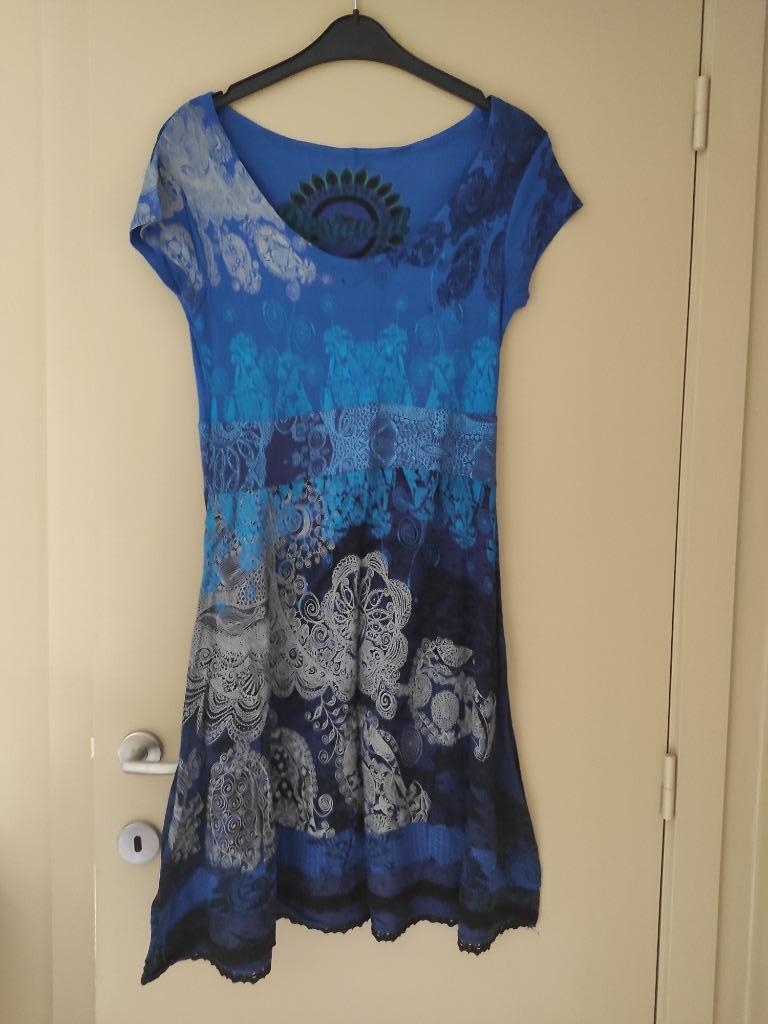 blauw kleedje, desigual, maat 40, Blauw, Desigual, Gedragen, Onder de knie